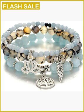 Tree of Life Yoga Lotus Chakra Reiki Stretch Bracelet Healing Crystal Stone